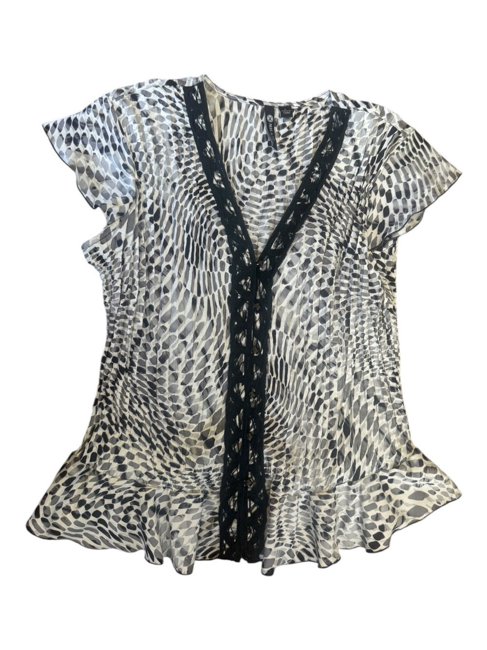 Milano Vintage Y2K Geometric Animal Print Lace V-Neck Blouse | Size L | like new - Picture 3 of 6